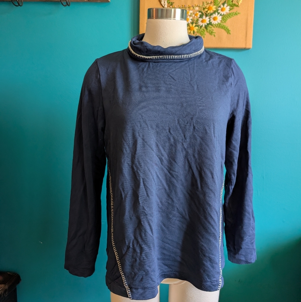 JJill Tranquility Fleece Size Petite Medium Navy Turtleneck Flowy Tunic